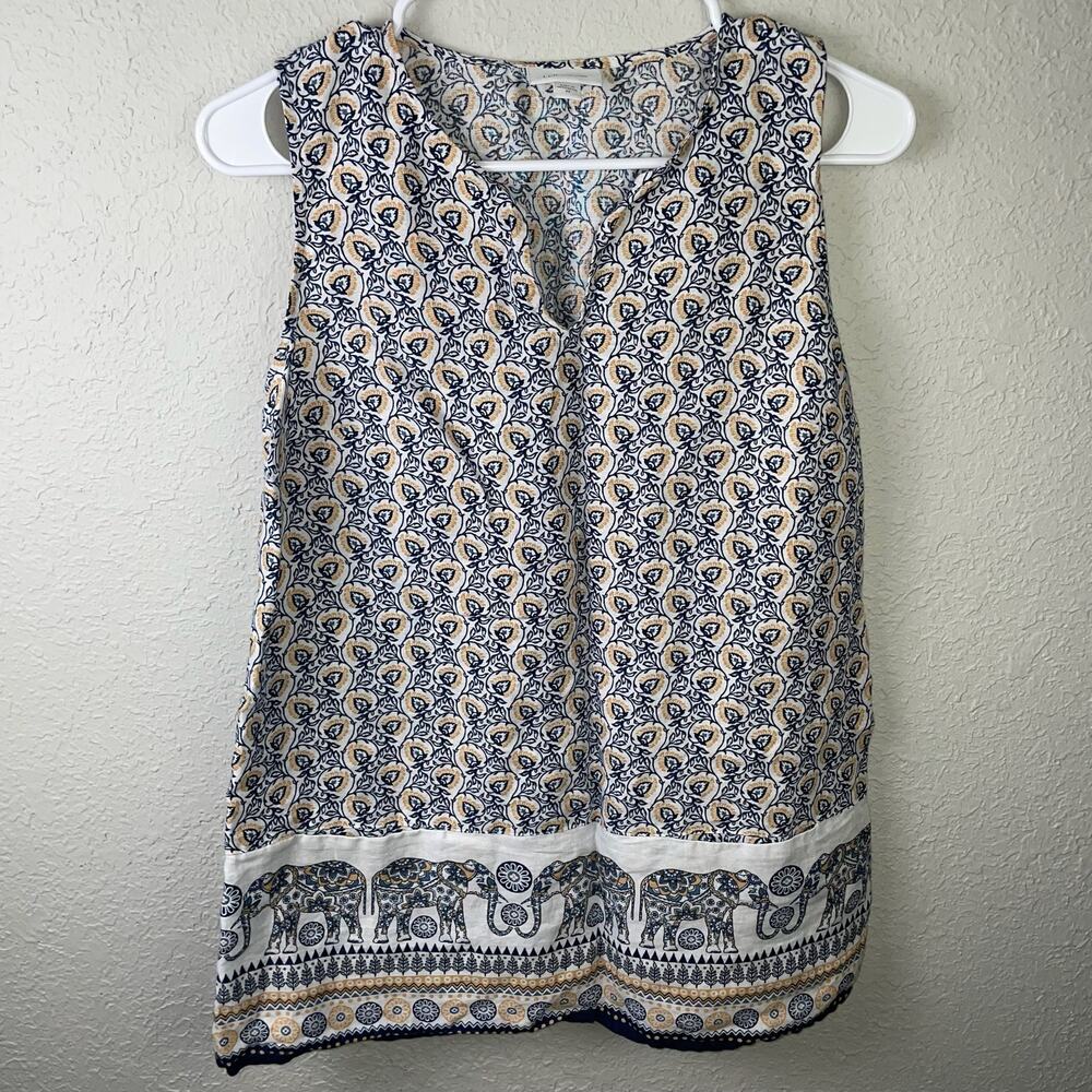 J Jill Linen Top Tank Top Animal Design 100% Linen
